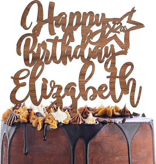 Personalized Birthday Cake Topper - Happy Birthday Cake Toppers w/Name and Star - Custom Wooden Cake Decorations, Birthday Cake Topper for Birthday Party - 3 Wooden Options