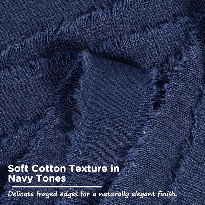 Navy Blue Cotton Ribbon 1 Inch Navy Blue 3 Rolls 21 Yards Frayed Edge Fabric Set for Formal Wedding Decor, Graduation Party, Gift Wrapping, Patriotic Party & Memorial Day