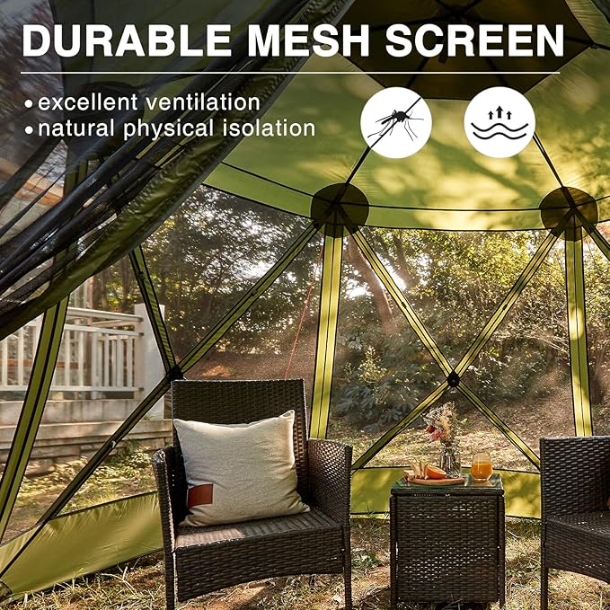 EVER ADVANCED Pop up Screen House Tent for Camping 11.5 x 9.8 ft, Instant Screened Gazebo Canopy with Netting, Portable Shelter Enclosure for Outdoor, Backyard