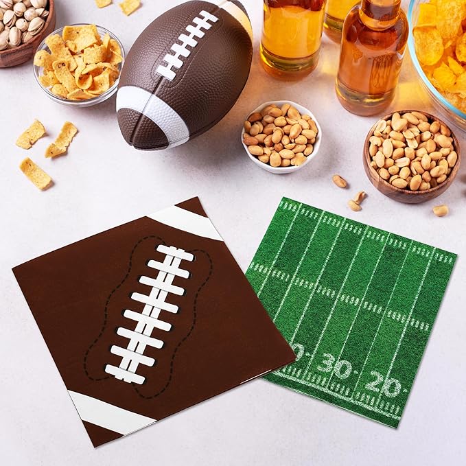 100 PCS Football Party Supplies, 6.5 Inches Football Napkins with 2 Styles, Disposable Football Paper Napkins, Football Party Napkins for Football Theme Game Day Touchdown Birthday Decorations