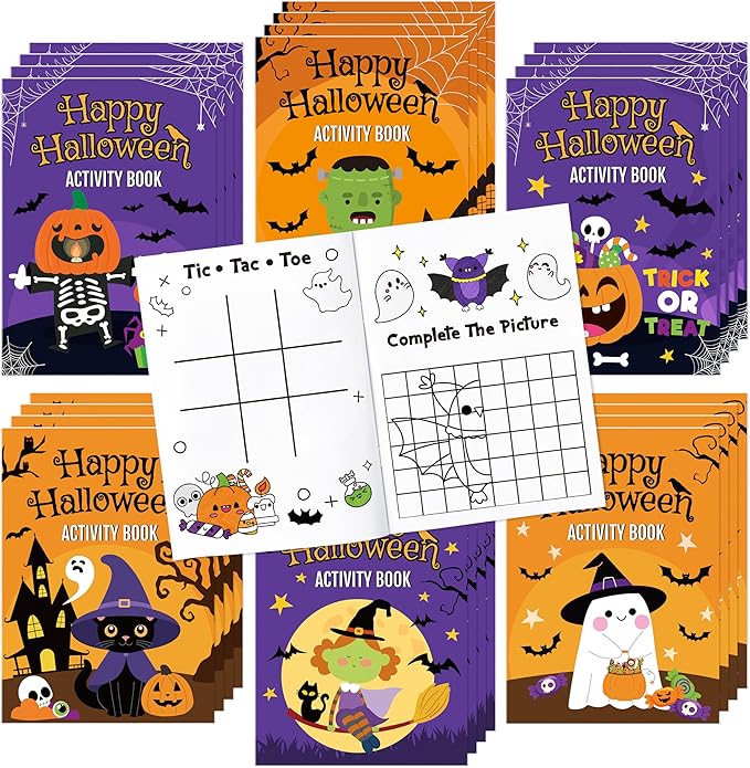 Halloween Activity Books for Kids - 24Pcs Happy Halloween Mini Games Coloring Book Set Bulk Mazes Word Search Word Scramble Games for Classroom DIY Art Gifts Trick or Treat Holiday Party Favors
