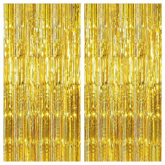 KatchOn, XtraLarge Gold Streamers Backdrop - 3.2x8 Feet, 2 Pcs | Gold Fringe Backdrop Curtain for Ramadan Decorations for Home, Casino, 50th Birthday Decoration | Graduation Decorations 2026