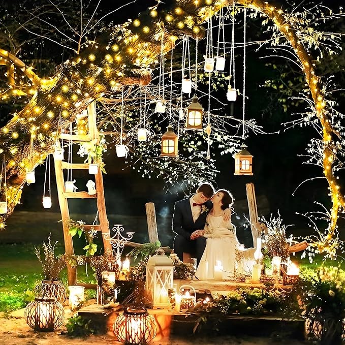 KNONEW 100FT 293 LED Outdoor Fairy Lights Plug in, Christmas Fairy Lights Outdoor Waterproof 8 Modes Memory Times for Wedding Bedroom Walls Garden Trees Decoration(Warm White)