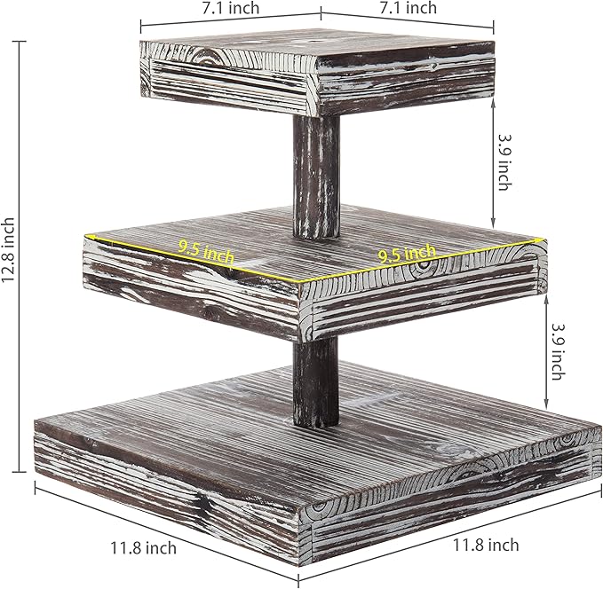MyGift 3 Tier Cupcake Stand, Torched Wood Dessert Display Stand, Tiered Tray for Cakes, Appetizers Party Table Decor, Farmhouse Serving Tower