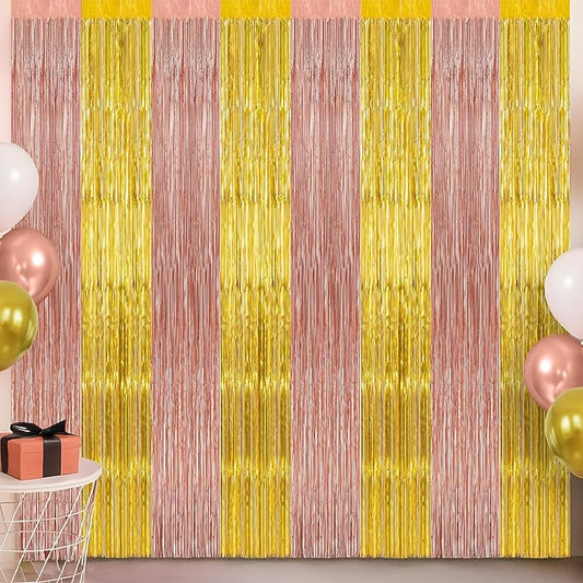 KatchOn, Rosegold & Gold Foil Fringe Curtain - XtraLarge, Pack of 2 | Rose Gold Fringe Backdrop for Bridal Shower, Bachelorette, Birthday Decorations | Tinsel Backdrop for Graduation Decorations 2026