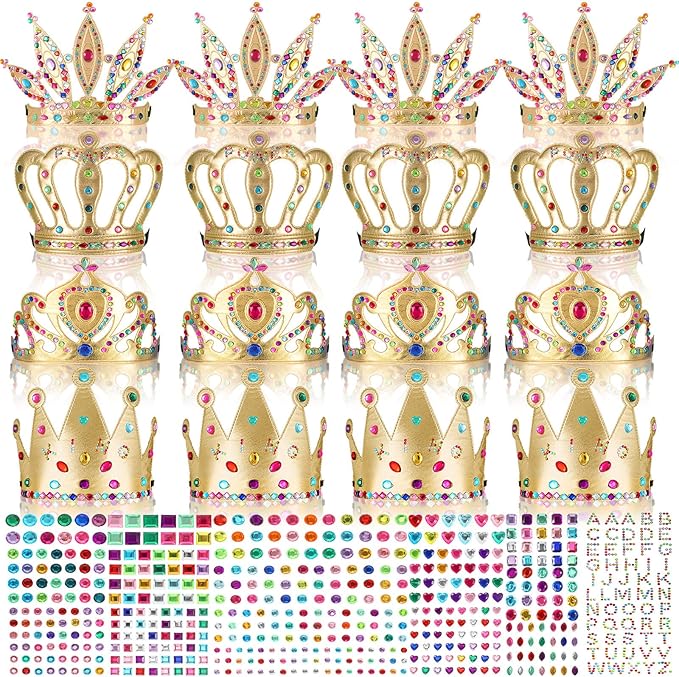 Civaner 17 Pcs Princess Party Crowns Set DIY Tiaras Making Kit for Kids with Diamond Stickers, Party Favors and Supplies