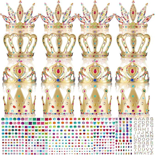 Civaner 17 Pcs Princess Party Crowns Set DIY Tiaras Making Kit for Kids with Diamond Stickers, Party Favors and Supplies