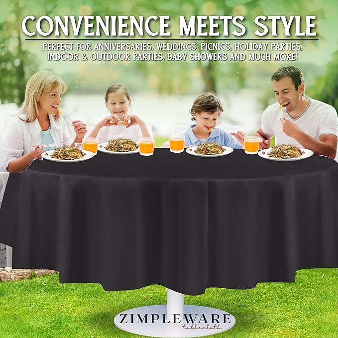 ZIMPLEWARE Premium Dark Grey Plastic Table Cloth Disposable (12 Pack) Round Tablecloth (84in) Party Table Cloths Disposable, Perfect Table Cloth Round Cover for Any Table Up to 6 Feet