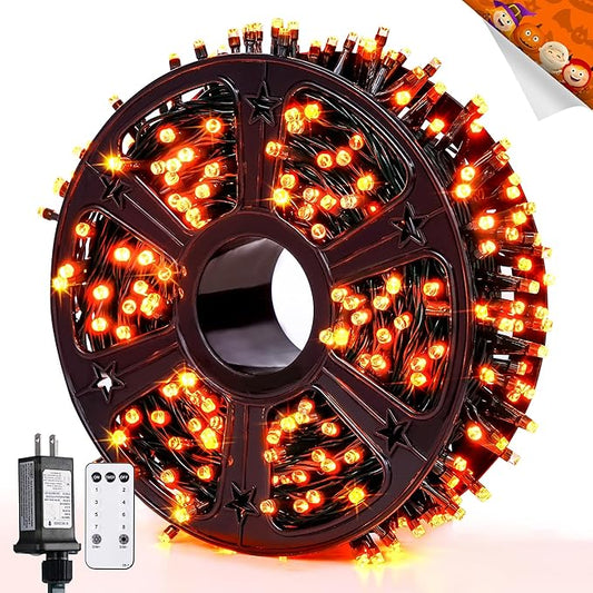 JMEXSUSS 400 LED Orange Lights for Halloween, 132ft Halloween String Lights Plug in with Remote, 8 Modes Orange String Light for Tree Garden Yard Porch House Decorations