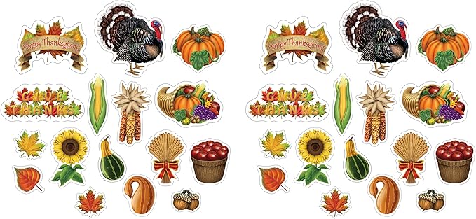 Beistle Thanksgiving Cutouts 32 Piece, 4.5"- 13.25", Multicolored