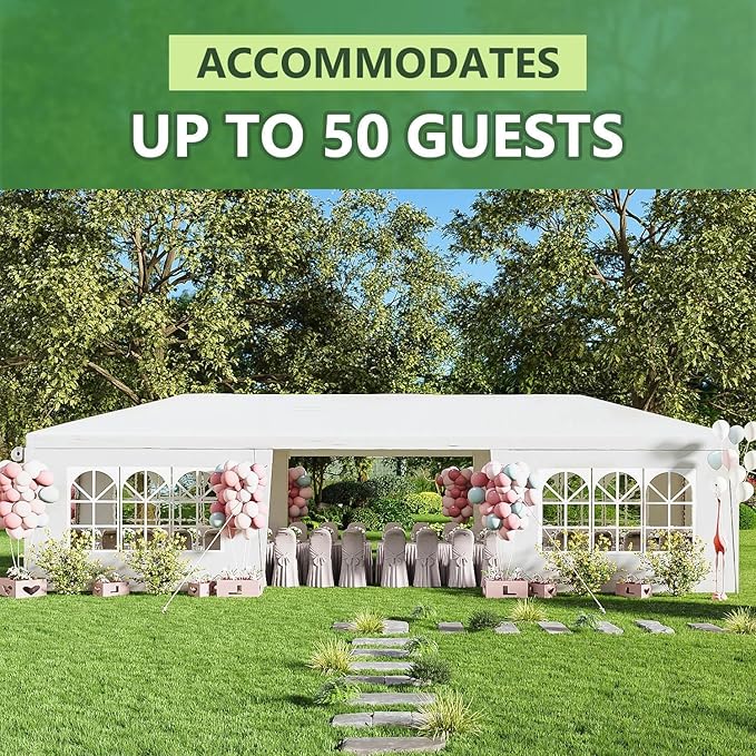 10x30 FT Heavy Duty Party Tent, Outdoor Wedding Canopy Tents with Removable Sidewalls, for Parties, Canopy Event Tent Waterproof Gazebo Shelter for Birthday Parties, Weddings, BBQs & Events (8 Sides)