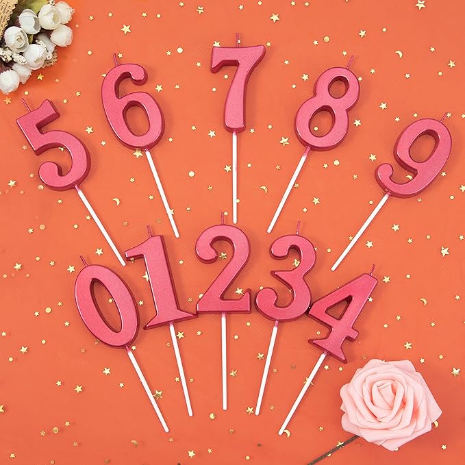 PHD CAKE 2.76 Inch Modern Red 4 Number Birthday Candles, Red Number Candles, Cake Number Candles, Party Celebration
