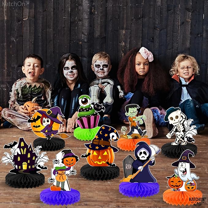 KatchOn, Halloween Centerpieces for Tables - Pack of 9 | Halloween Birthday Party Decorations for Kids | Halloween Party Table Centerpieces Honeycomb for Halloween Party Decorations