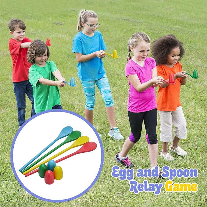 Redllo 26PCS Outdoor Games Potato Sack Race Bags for Kids and Adults, 3-Legged Race Bands, with Egg and Spoon Lawn Games for Outside Backyard Field Day Birthday Party Games Easter for Kids and Family