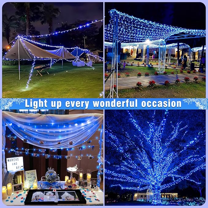 100FT 300 LED Outdoor String Lights, Plug in Christmas Lights Indoor Waterproof with 8 Modes, Connectable Twinkle Fairy Lights Clear Wire for Bedroom Home Wedding Patio Garden Decorations, Blue