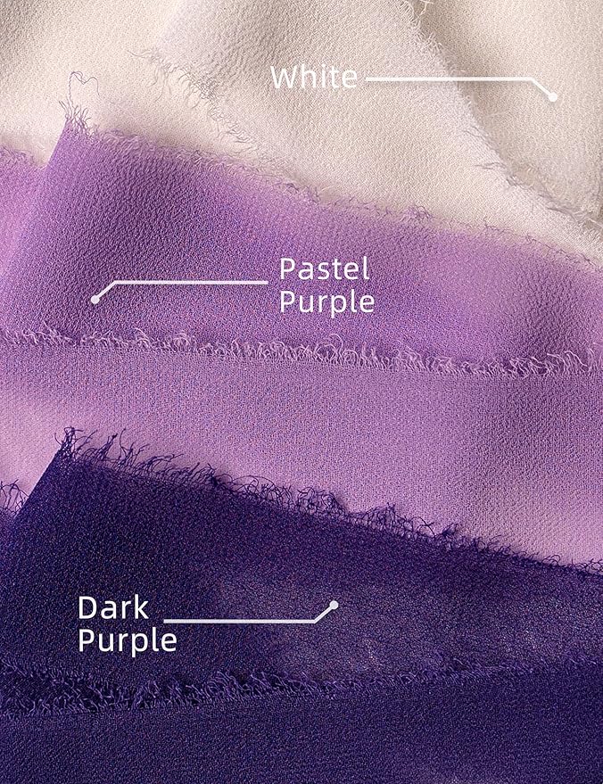 Chiffon Ribbon, Purple White 1.5''x21Yd Frayed Fringe Silk Ribbon for Gift Wrapping, Handmade Ribbons for Crafts, Wedding, Halloween, Birthday, Graduation, Engagement, Bridal Shower, 3 Rolls