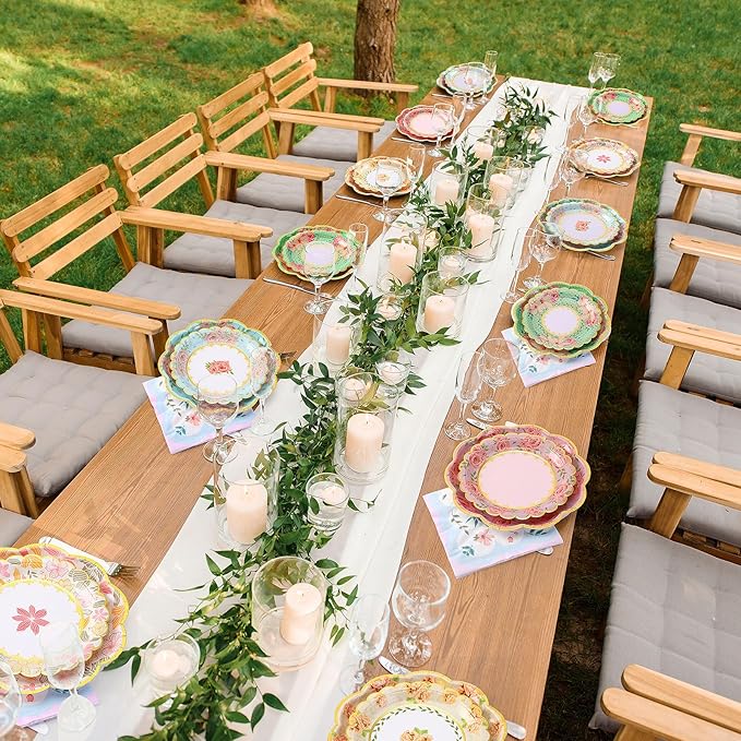 144 Pcs 48 Guests Floral Party Plates and Napkins Vintage Scalloped Floral Paper Plates Napkins Disposable Tableware for Birthday Bridal Baby Shower Wedding Decorations Tea Party Supplies