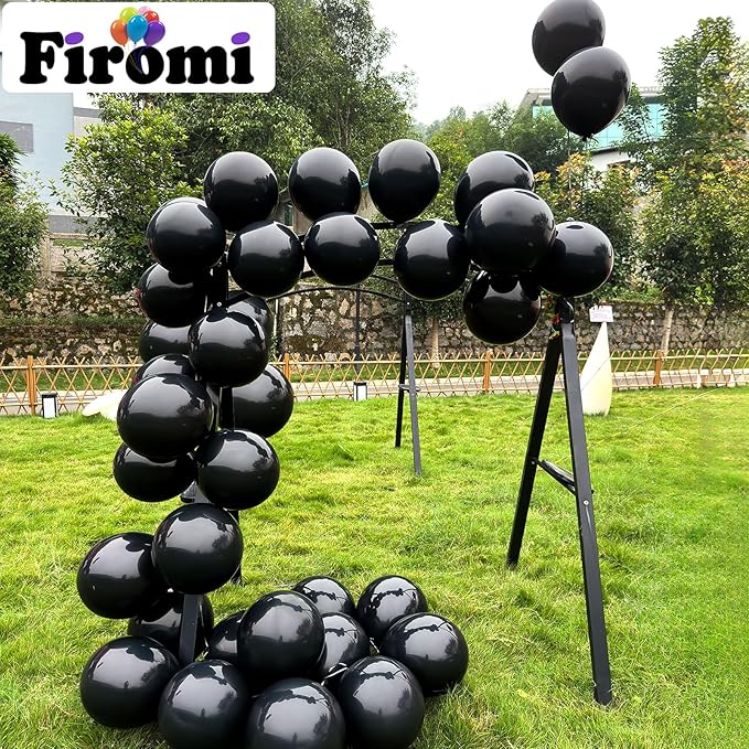 Firomi Black Balloons 12-inch 100 Pack Big Helium Round Black Metallic Thicken Latex Balloon for Birthday Party Balloons (with 3 Ribbons)