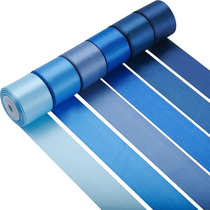 LIUYAXI Blue Satin Ribbon 1-1/2 Inch x 6 Rolls Total 60 Yards Use for Gift Wrapping, Flower Bouquets, Hair Bows, Wedding, Invitation Cards, Christmas