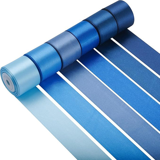 LIUYAXI Blue Satin Ribbon 1-1/2 Inch x 6 Rolls Total 60 Yards Use for Gift Wrapping, Flower Bouquets, Hair Bows, Wedding, Invitation Cards, Christmas