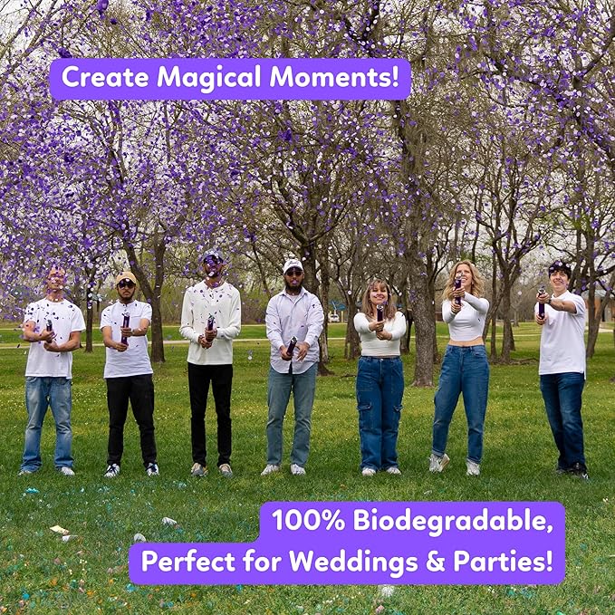 2 Pack Confetti Cannon Confetti Poppers | Biodegradable Purple Confetti | TUR Party Supplies | Launches Up to 25ft | Giant (12 in) | Party Poppers for Graduation, Birthdays, Weddings, and Memorial Day