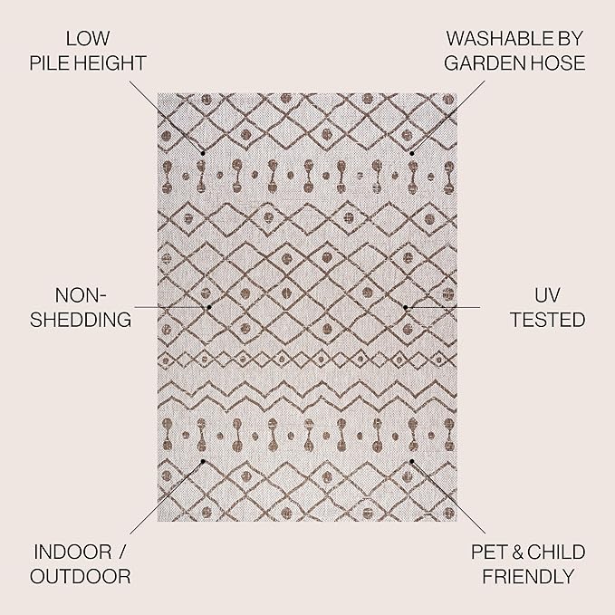 JONATHAN Y Tribal Bohemian Indoor Outdoor Area Rug 3X5 Beige/Brown, Nokat for Backyard, Patio, Porch, Easy-Cleaning, High Traffic, Pet-Friendly, Non-Shedding (SMB131A-3)