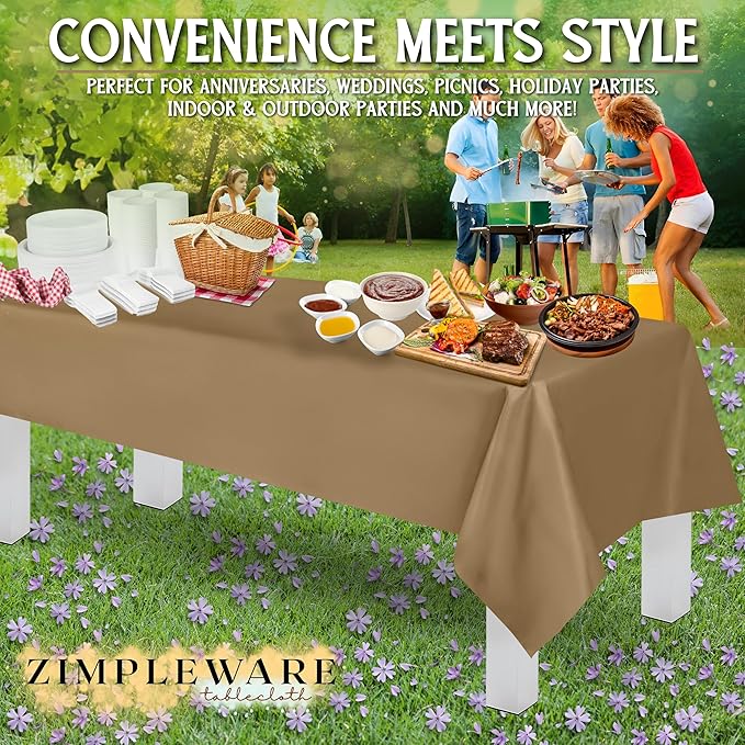 ZIMPLEWARE Premium Gold Plastic Table Cloth Disposable (12 Pk) Plastic Tablecloths for Rectangle Tables (54in x 108in) Party Table Cloths Disposable for 6ft to 8ft Rectangle Tables