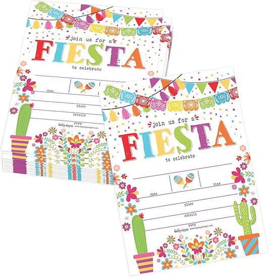 Hadley Designs Kids Birthday Invitations For Boys and Girls Mexican Theme - 25 Fiesta Birthday Party Invitations For Boys, Quinceanera Invites For Girls, Cute Cinco de Mayo Party Supplies, Made In USA