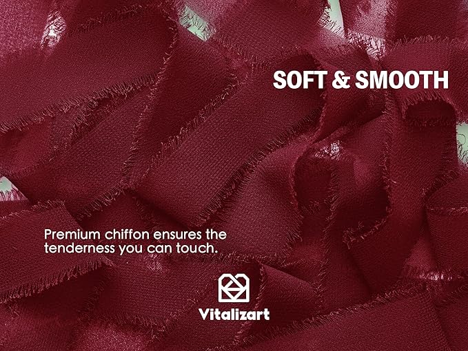 Vitalizart Burgundy Red Chiffon Silk Ribbon 1" x 21 Yd Fringe Fabric Package (3 Rolls * 7 Yd) for Wedding Invitations Bridal Bouquets Decorations Gifts Wrapping & Bow Making