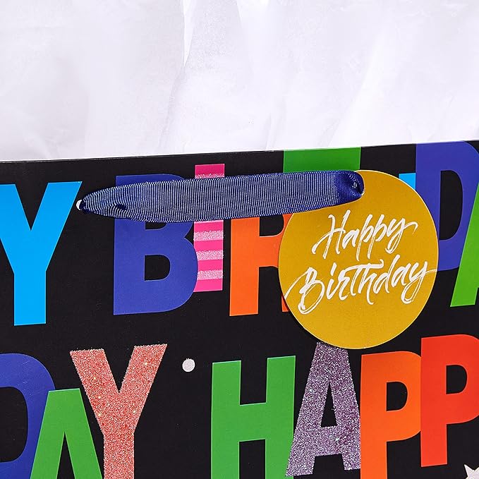 Bobobag 2 Pack 16.5" Large Gift Bag with Tissue Paper for Happy Birthday (Balloons)
