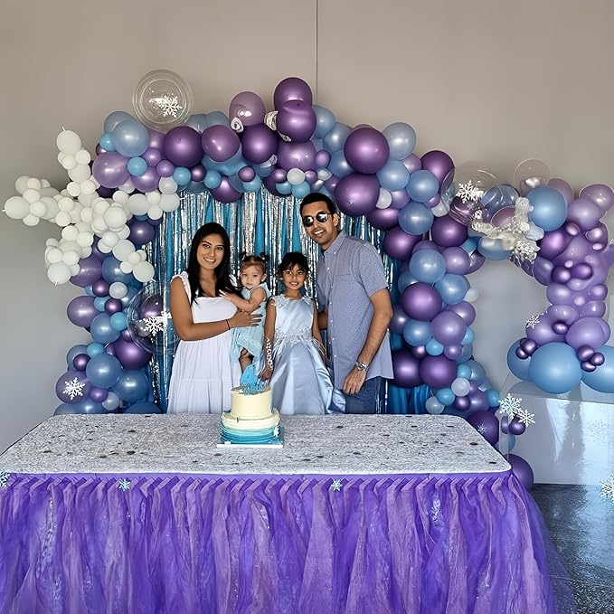 HILAVO Blue Purple Silver Balloon Arch Kit Snowflake Balloons Garland with Winter Balloon for Princess Girl Winter Birthday Baby Shower Party Decorations