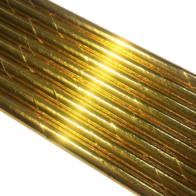 Foil Gold Paper Straws, 100-Pack Disposable Solid Golden Drinking Straw for Christmas Party Supplies, Cake Pop Sticks, Bridal Shower, Birthday, Wedding Decoration