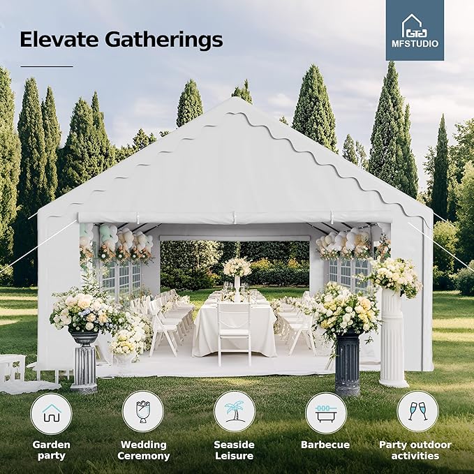 MFSTUDIO 16x32 Party Tents, Outdoor Heavy Duty Tents for Parties with Removable Sidewalls, Canopy Events Tent Shelter for Outdoor Wedding Birthday Backyard, White
