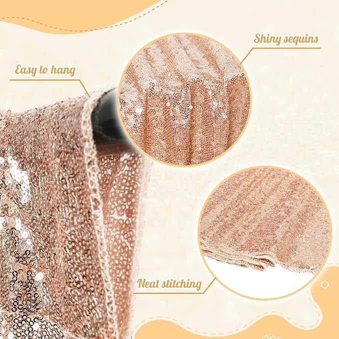 PartyDelight Rose Gold Sequin Backdrop 6x8ft - High Density 3mm Shimmer Sequin Background with 4-Inch Rod Pocket Sparkly Photography Curtain for Birthday, Wedding, Bridal Shower & Live Decor