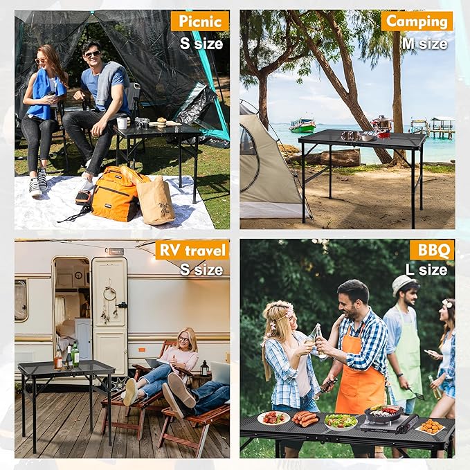 GREGIN Camping Table with Mesh Desktop, Lightweight & Portable Folding Grill Table, Height Adjustable Metal Outdoor Table for Camp, Cooking, BBQ, RV, Picnic-4 FT Black