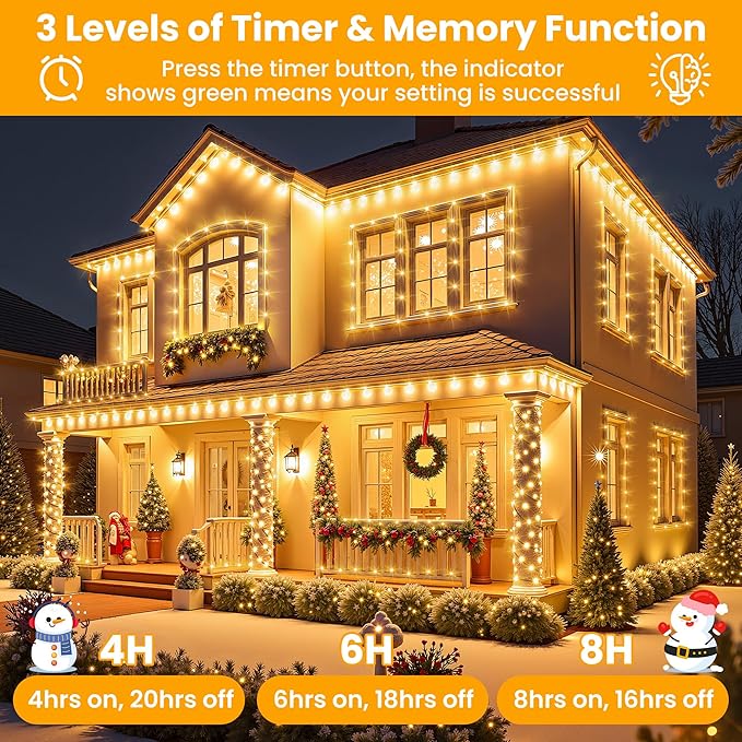 Larkvue 344FT 1050 LEDs String Lights with Remote, Dimmable 8 Modes Timer & Memory Function Fairy Rope Light for Christmas Indoor Decor-Warm White
