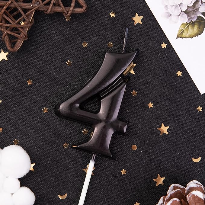 PHD Elegant Black 2.76 Inch 4 Number Birthday Candles for Party Celebration
