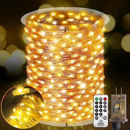 KNONEW 400FT Outdoor Christmas Fairy Lights Plug in,1200 LED String Lights Outdoor Waterproof 8 Modes Memory Times for Wedding Bedroom Walls Garden Trees Decoration(Warm White)