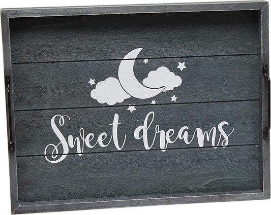 Elegant Designs HG2000-MBS Decorative Wood Serving Tray w/Handles, 15.50'' x 12'', Midnight Blue Wash ''Sweet Dreams''