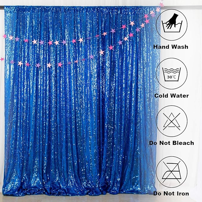 ShinyBeauty Sequin Backdrop 5FTx7FT Royal Blue Sequin Curtain Photo Backdrops 7FT Blue Glitter Backdrop for Photography Wedding Drapes Birthday, Baby Shower Background