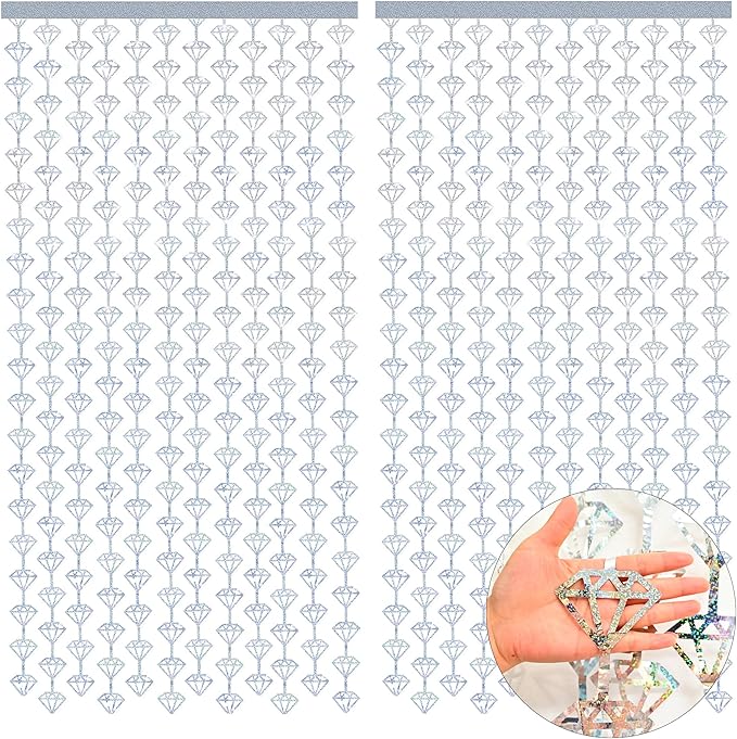 KatchOn, Holographic Silver Foil Diamond Curtains - Pack of 2 | Diamond Backdrop Curtain | Silver Diamond Garland, Denim and Diamonds Party Decorations | New Years Eve Party Supplies 2026