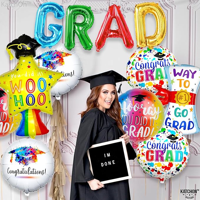 Multicolor Graduation Balloons Set -Pack of 12, Preschool Graduation Balloons, Star Balloon, Congrats Grads Balloons and Grad Banner for Graduation Decorations 2026, Congrats Grad Decorations, KatchOn