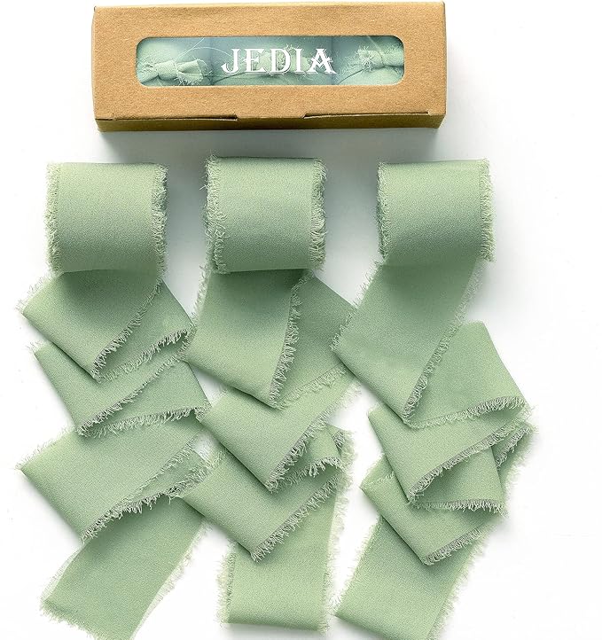 Christmas Ribbon, 3 Rolls Sage Green Ribbon for Gift Wrapping, 1 1/2 inch x 7Yd Ribbons for Flower Bouquet, Chiffon Silk Ribbons for Crafts, Wedding Invitations, Bridal Bouquets, DIY Crafts