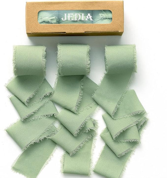 Christmas Ribbon, 3 Rolls Sage Green Ribbon for Gift Wrapping, 1 1/2 inch x 7Yd Ribbons for Flower Bouquet, Chiffon Silk Ribbons for Crafts, Wedding Invitations, Bridal Bouquets, DIY Crafts