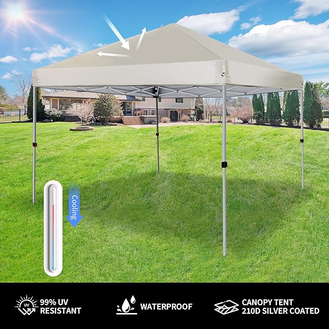 Pop Up Canopy Tent 8X8 FT,Easy Set-up Sade,Instant Shelter w/Canopy Cover,4 Ropes,Adjustable Straight Leg Heights Canopies,Outdoor Patio Tents for Parties,Commercial,Silver White