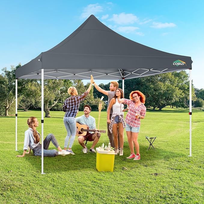 COBIZI 10x10 Pop Up Canopy with 4 Sidewalls, Canopy Tent 10x10 for Parties, Backyard, Commercial, Waterproof and Portable Instant Shelter UV50+ Outdoor Gazebo with 4 Sandbags(Light Gray)