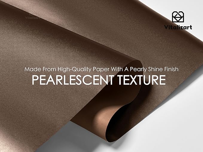 Vitalizart Brown Wrapping Paper Set 17" Pearly-Lustre With Silk Like Satin Ribbon & Gift Tags Recyclable Christmas Gift Wrapping Birthday Baby Shower Wedding Handmade Crafts 197"(16.4 Ft)