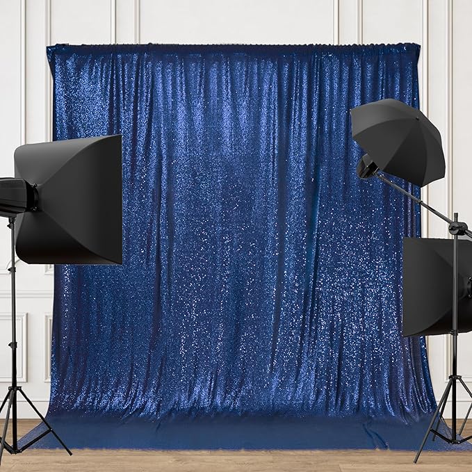 PartyDelight Navy Blue Sequin Backdrop 6x6ft - High Density 3mm Shimmer Sequin Background for Independence Day, July 4th, Birthday & Live Decor, 4-Inch Rod Pocket