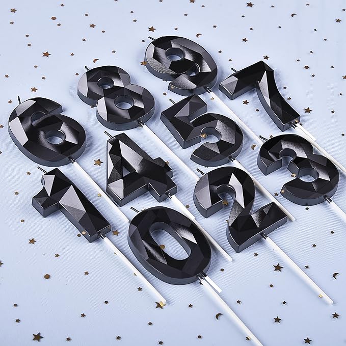 PHD CAKE 2.76 Inch Crystal Black 9 Number Birthday Candles, Black Number Candles, Cake Number Candles, Party Celebration