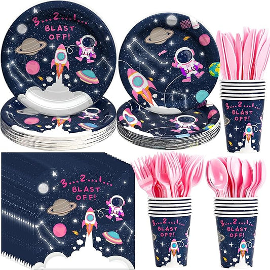 Space Birthday Decorations Tableware Girls - Outer Space Theme Party Supplies, Paper Plates, Napkin, Cup, Cutlery, Galaxy Space Astronauts Theme Party Decorations For Baby Shower | Server 24
